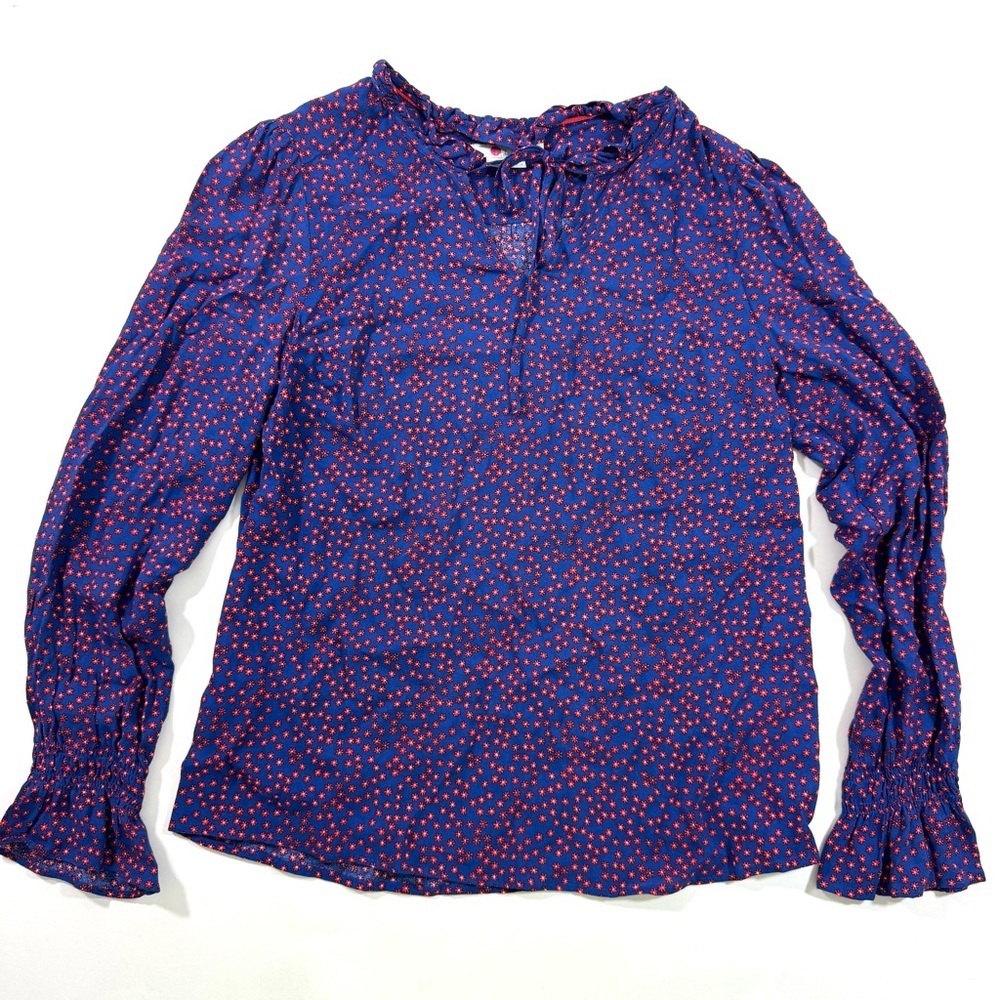 Boden Mellissa Ruffle Neck Blouse Riviera Blue Star View 2